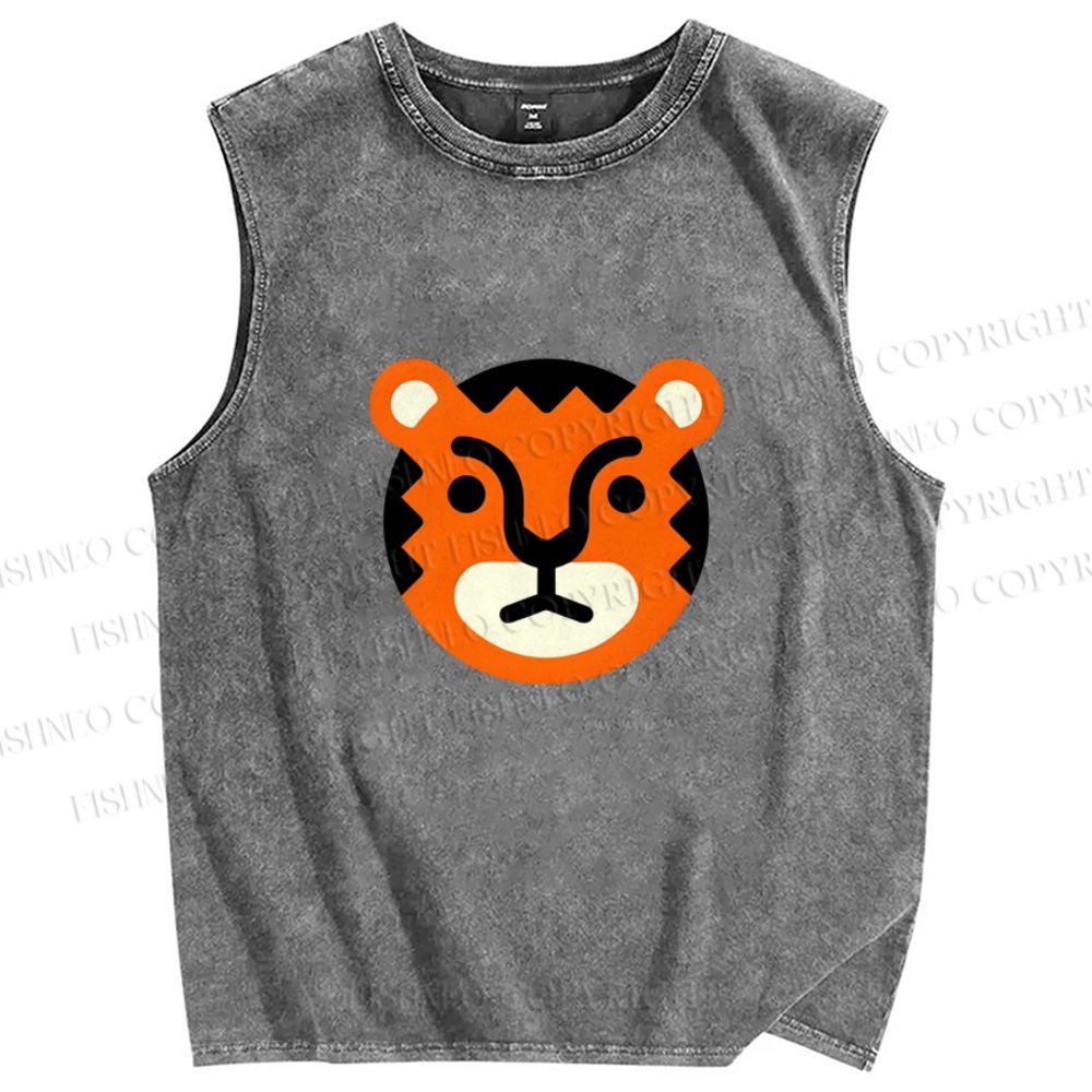 Unisex Cartoon Tiger Printed Washed Tank Top