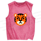 Unisex Cartoon Tiger Printed Washed Tank Top