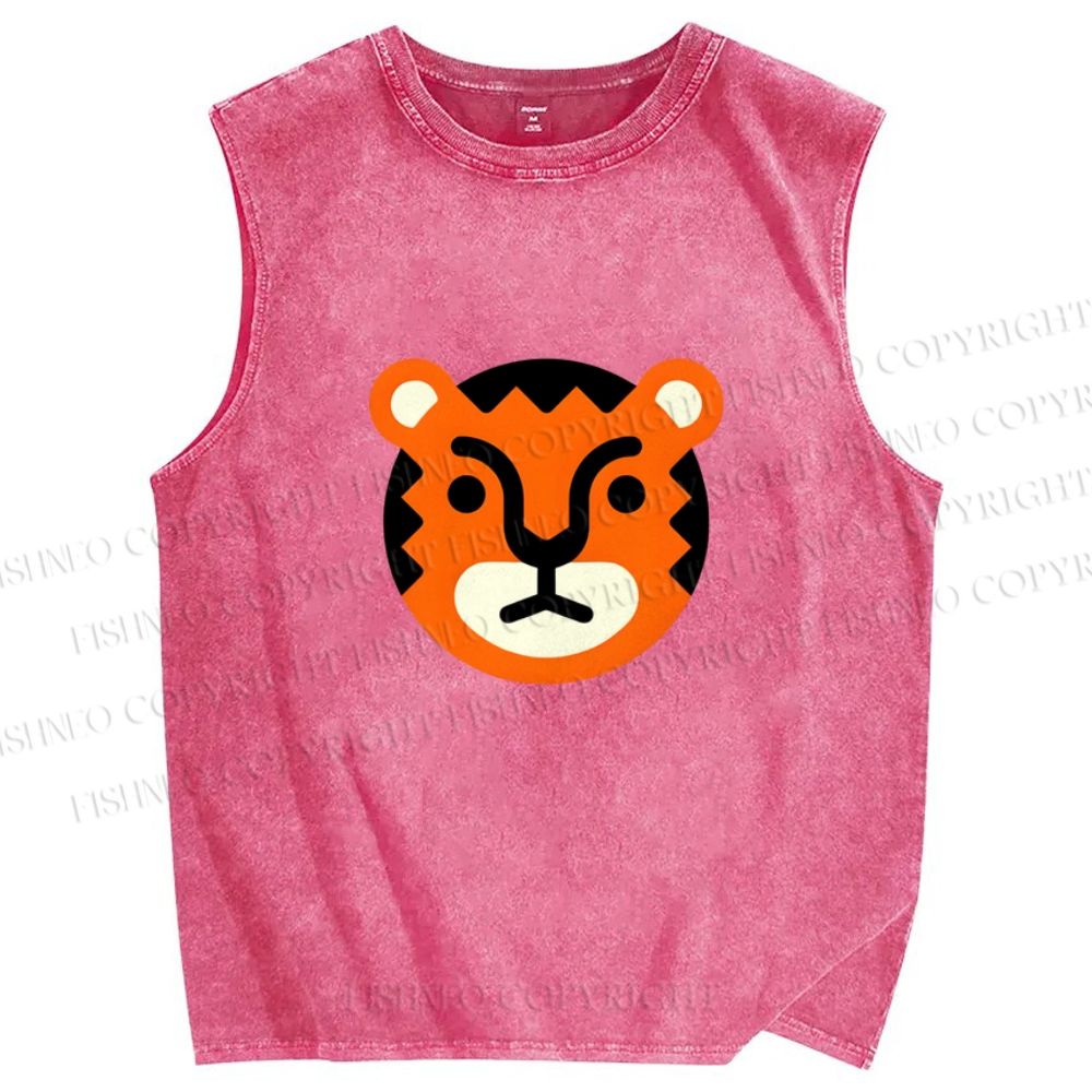 Unisex Cartoon Tiger Printed Washed Tank Top