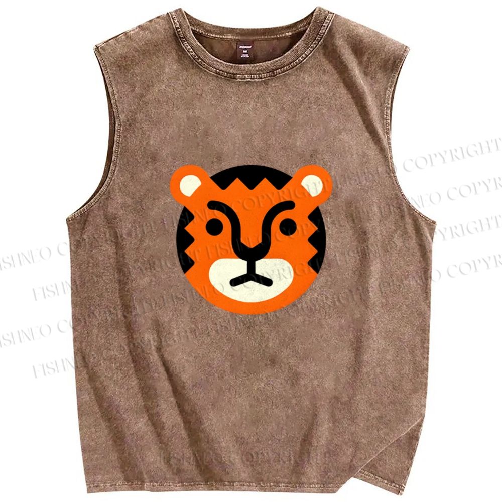 Unisex Cartoon Tiger Printed Washed Tank Top