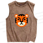 Unisex Cartoon Tiger Printed Washed Tank Top