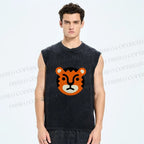 Unisex Cartoon Tiger Printed Washed Tank Top