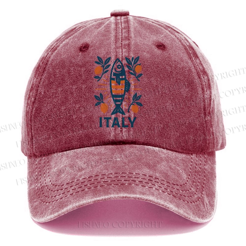 Unisex Vintage Italy Sardine Fish Vintage Casual Washed Cap