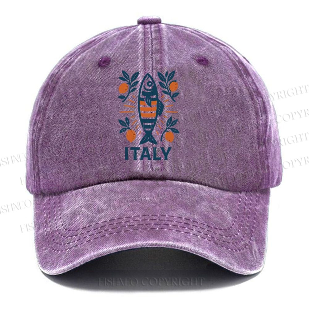 Unisex Vintage Italy Sardine Fish Vintage Casual Washed Cap