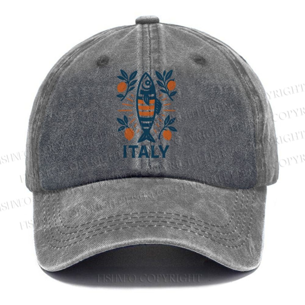 Unisex Vintage Italy Sardine Fish Vintage Casual Washed Cap