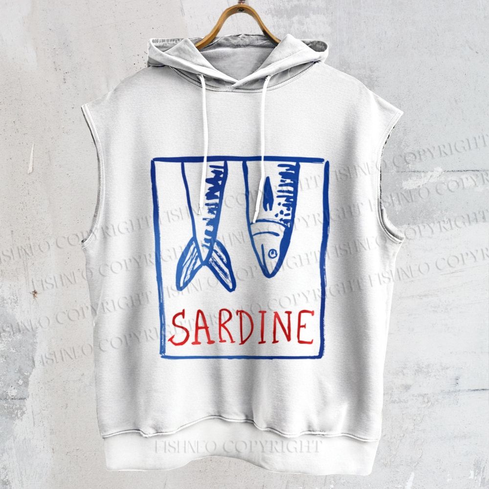 Unisex Vintage Sardine Fish In Box Vintage Printed Sleeveless Hoodie