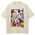 Unisex Yayoi Kusama Cat Printed Washed Tee