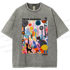 Unisex Yayoi Kusama Cat Printed Washed Tee