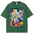 Unisex Yayoi Kusama Cat Printed Washed Tee