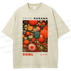 Unisex Yayoi Kusama Mushroom Printed Washed Tee