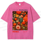 Unisex Yayoi Kusama Mushroom Printed Washed Tee