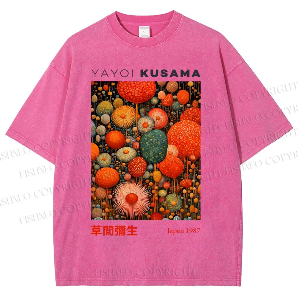 Unisex Yayoi Kusama Mushroom Printed Washed Tee