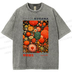 Unisex Yayoi Kusama Mushroom Printed Washed Tee