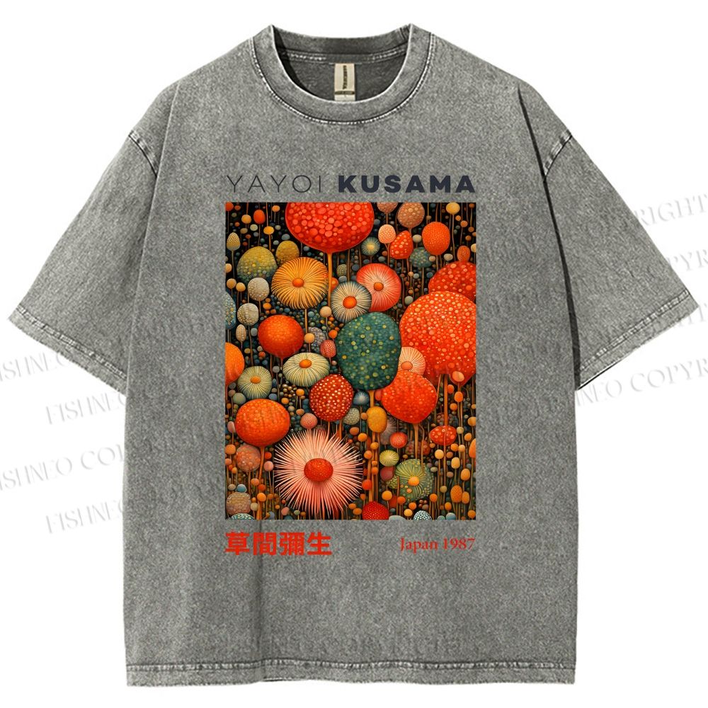 Unisex Yayoi Kusama Mushroom Printed Washed Tee