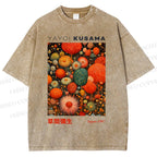 Unisex Yayoi Kusama Mushroom Printed Washed Tee
