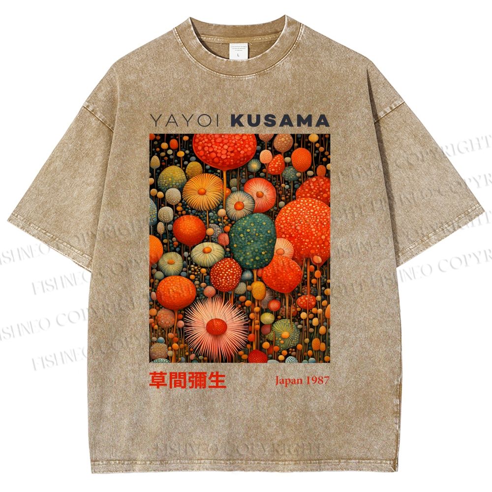 Unisex Yayoi Kusama Mushroom Printed Washed Tee