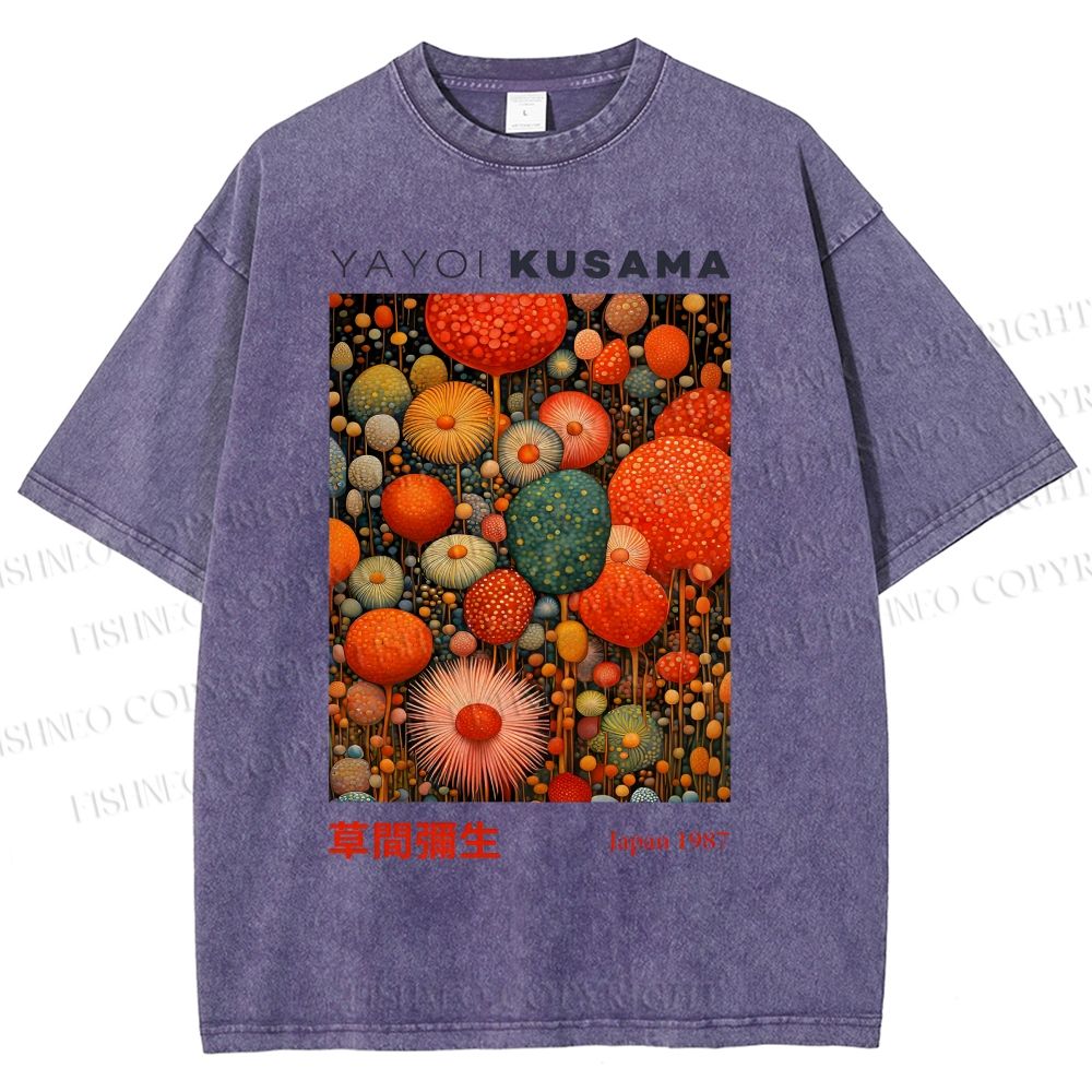 Unisex Yayoi Kusama Mushroom Printed Washed Tee