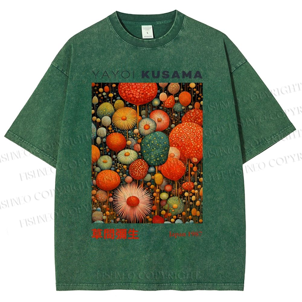 Unisex Yayoi Kusama Mushroom Printed Washed Tee