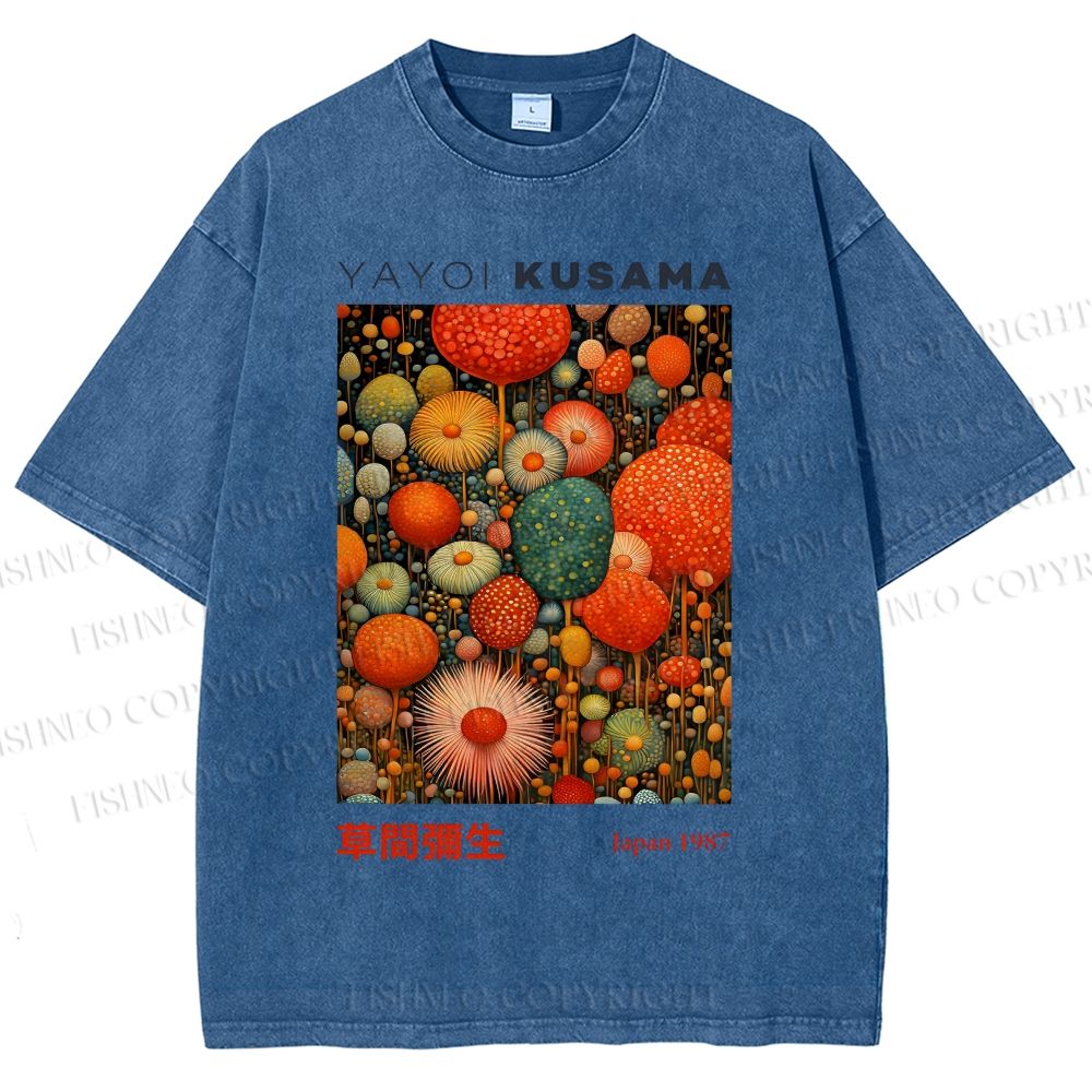 Unisex Yayoi Kusama Mushroom Printed Washed Tee