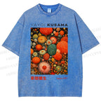 Unisex Yayoi Kusama Mushroom Printed Washed Tee