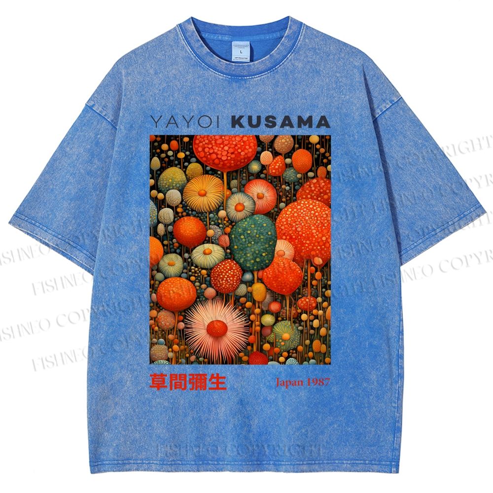 Unisex Yayoi Kusama Mushroom Printed Washed Tee