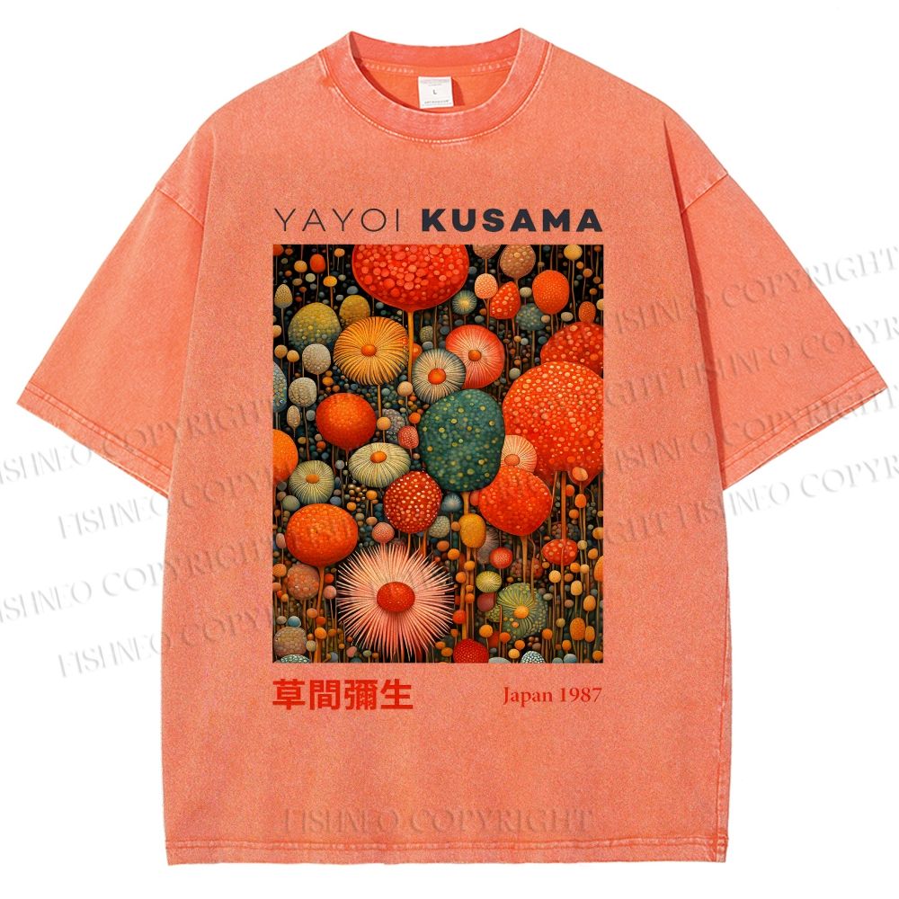 Unisex Yayoi Kusama Mushroom Printed Washed Tee