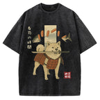 Sushi Salmon Lover Samurai Doge Vintage Washed T-shirt