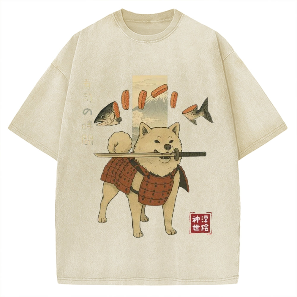 Sushi Salmon Lover Samurai Doge Vintage Washed T-shirt