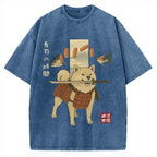Sushi Salmon Lover Samurai Doge Vintage Washed T-shirt