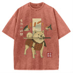 Sushi Salmon Lover Samurai Doge Vintage Washed T-shirt