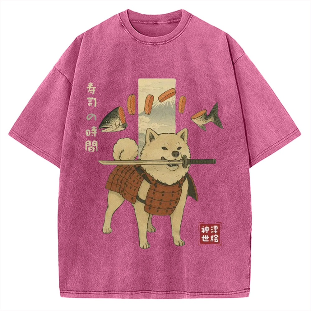 Sushi Salmon Lover Samurai Doge Vintage Washed T-shirt