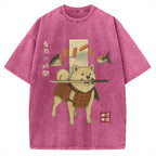 Sushi Salmon Lover Samurai Doge Vintage Washed T-shirt