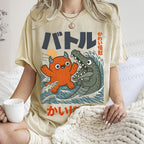 Unisex Monster Wave Printed Washed Tee