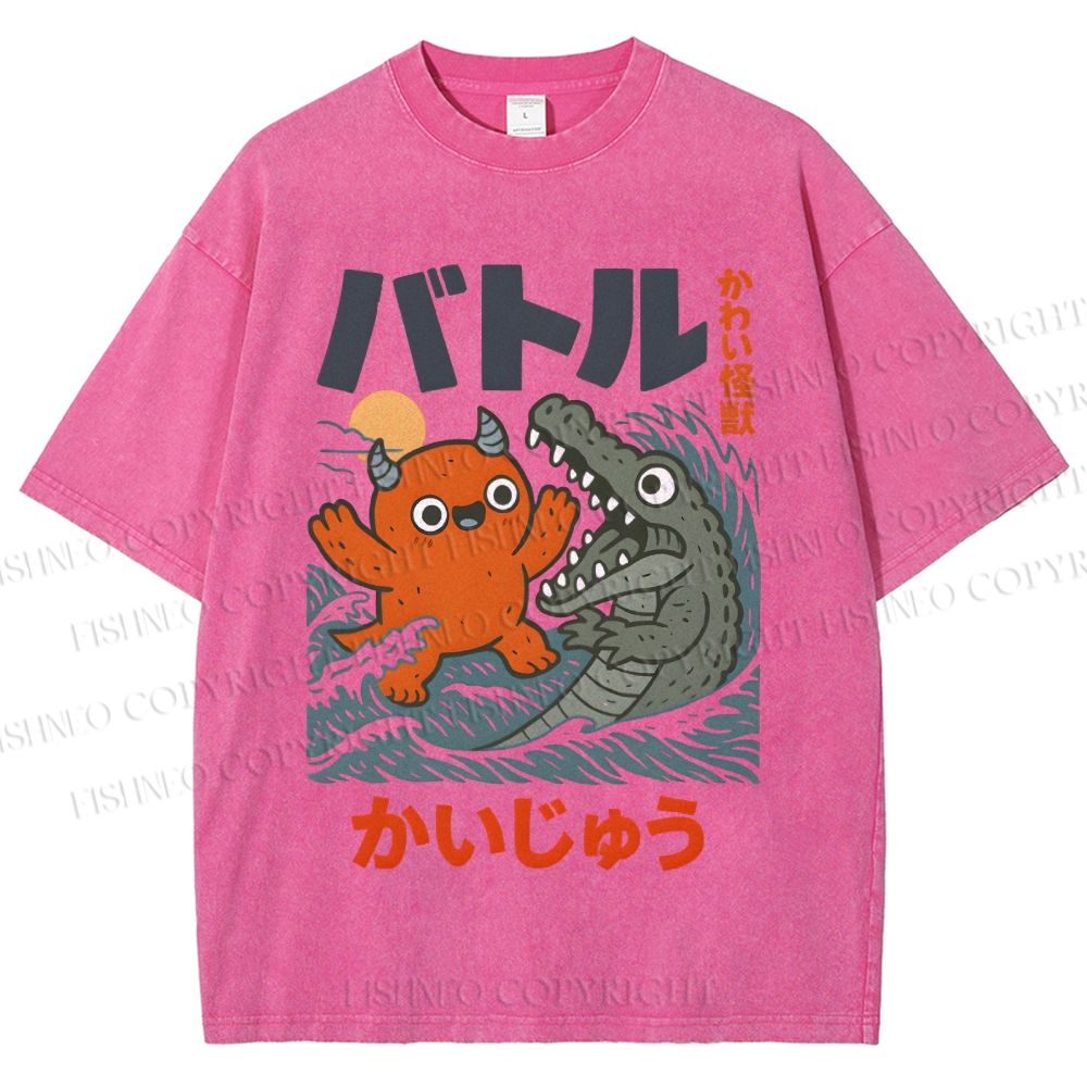 Unisex Monster Wave Printed Washed Tee