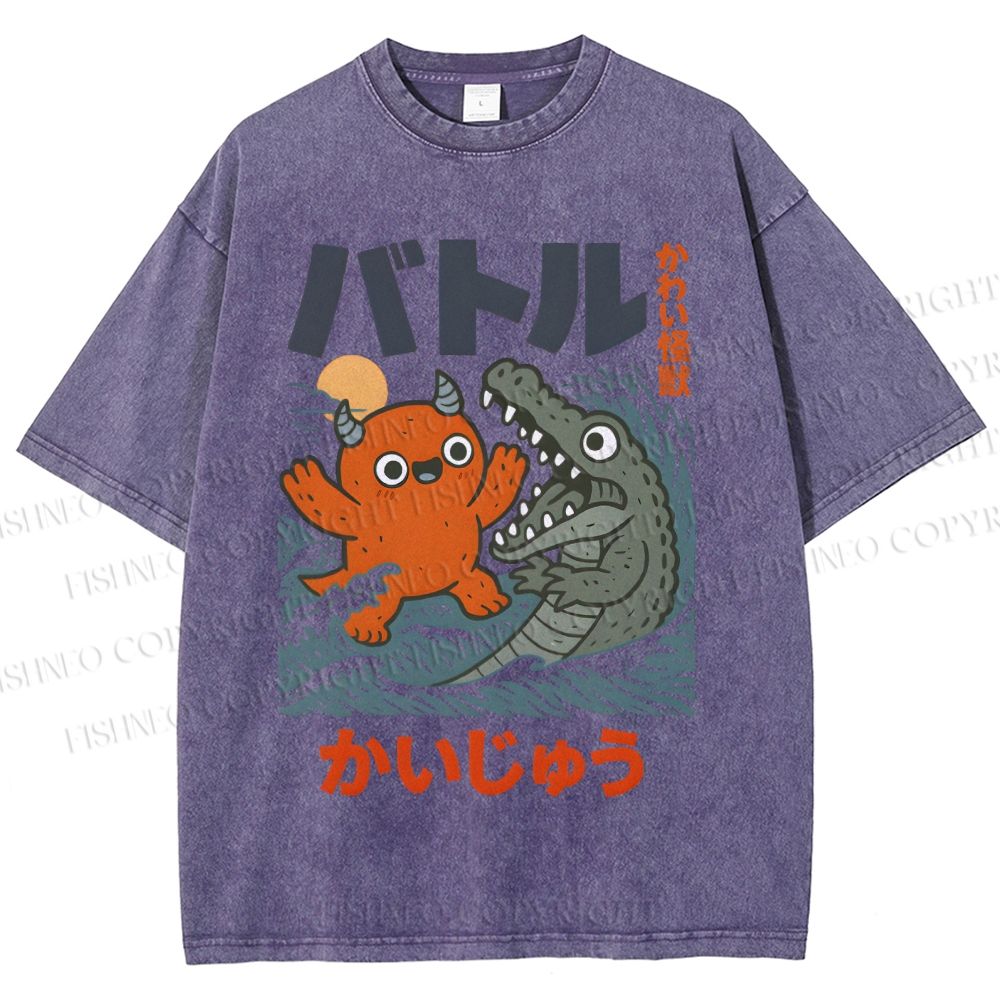 Unisex Monster Wave Printed Washed Tee