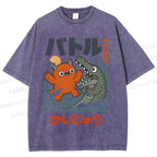 Unisex Monster Wave Printed Washed Tee