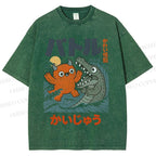 Unisex Monster Wave Printed Washed Tee