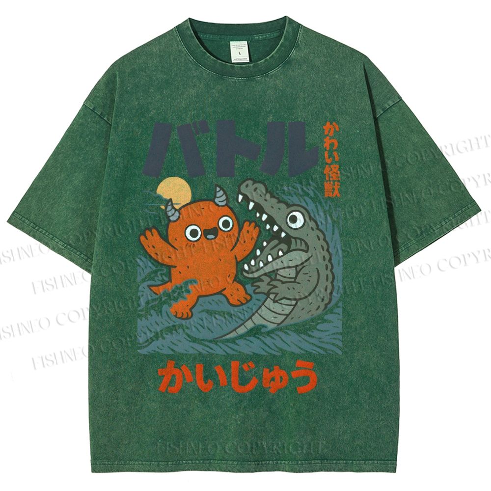Unisex Monster Wave Printed Washed Tee