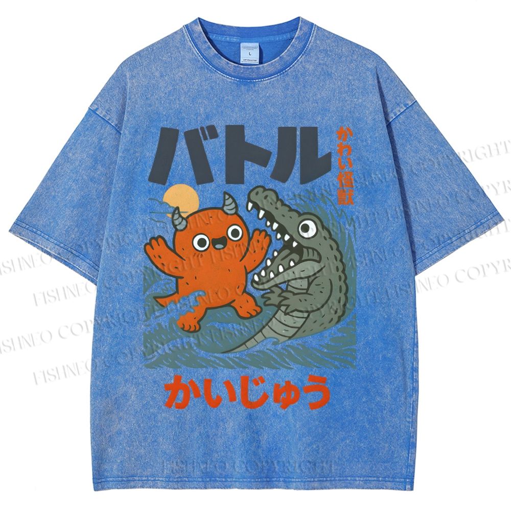 Unisex Monster Wave Printed Washed Tee
