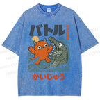 Unisex Monster Wave Printed Washed Tee