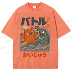 Unisex Monster Wave Printed Washed Tee