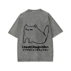 Unisex I need ibuprofen Cat Vintage Distressed Front And Back Printed Washed Tee