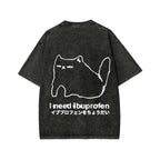 Unisex I need ibuprofen Cat Vintage Distressed Front And Back Printed Washed Tee