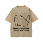 Unisex I need ibuprofen Cat Vintage Distressed Front And Back Printed Washed Tee