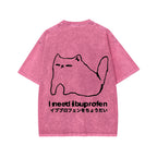Unisex I need ibuprofen Cat Vintage Distressed Front And Back Printed Washed Tee