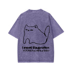 Unisex I need ibuprofen Cat Vintage Distressed Front And Back Printed Washed Tee