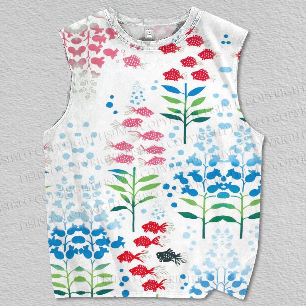 Unisex Flower Fish Printed Tank Top