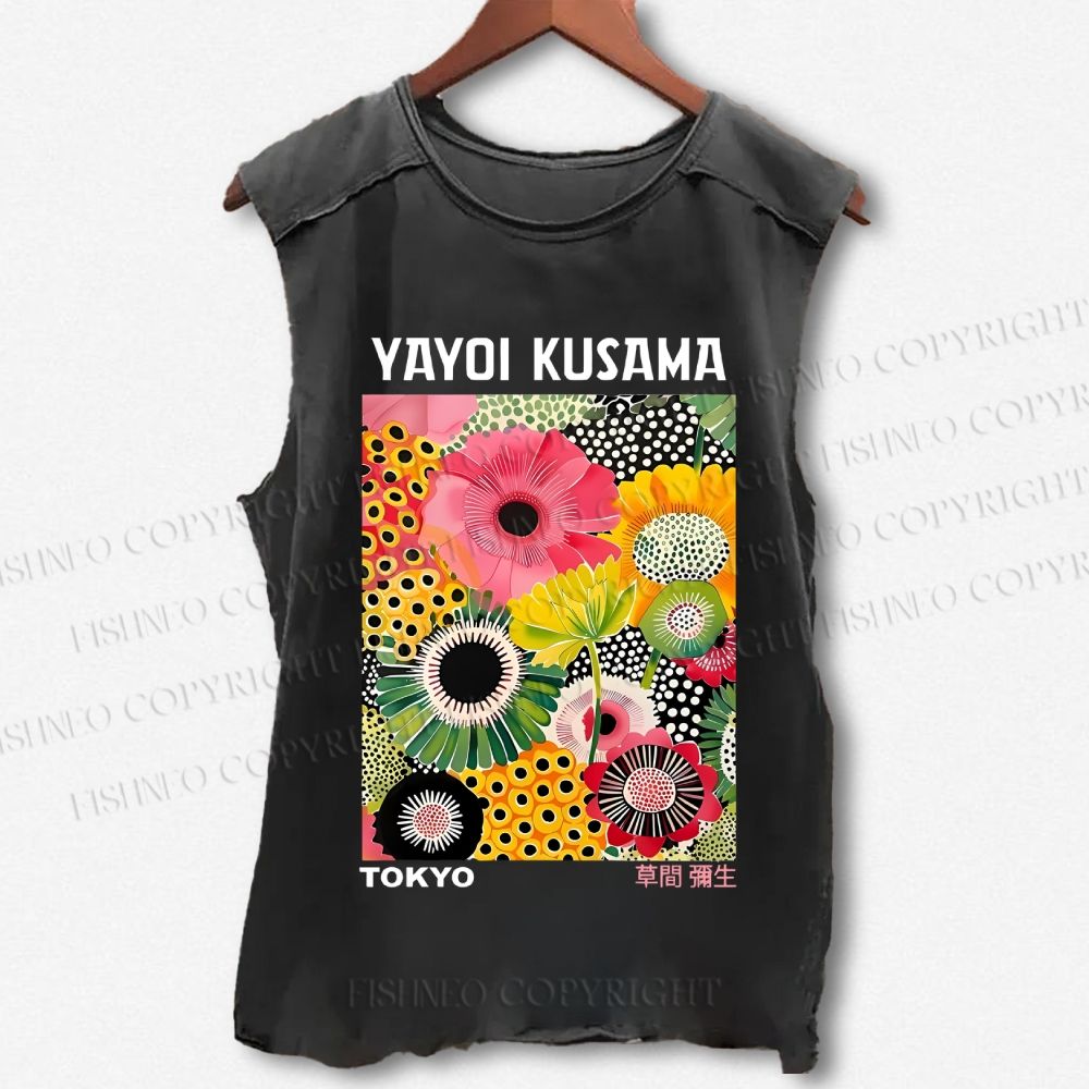 Unisex Flowers Yayoi Kusama Printed Washed Tank Top
