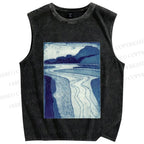 Unisex Retro Mountains And Rivers Printed Washed Tank Top