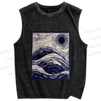Unisex Japanese Wave Printed Washed Tank Top